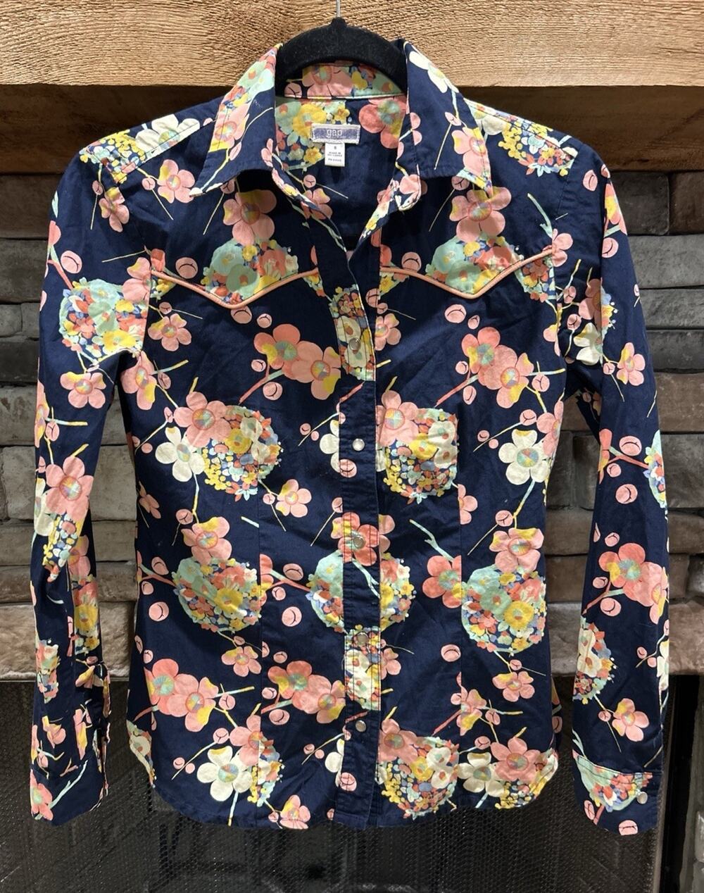 Women’s GAP Floral Western Pearl Snap Long Sleeve Shirt Size S *B7